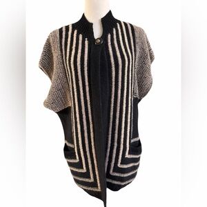 Zero + Maria Cornejo Black and Cream Geometric Vest Superfine Alpaca Cardigan